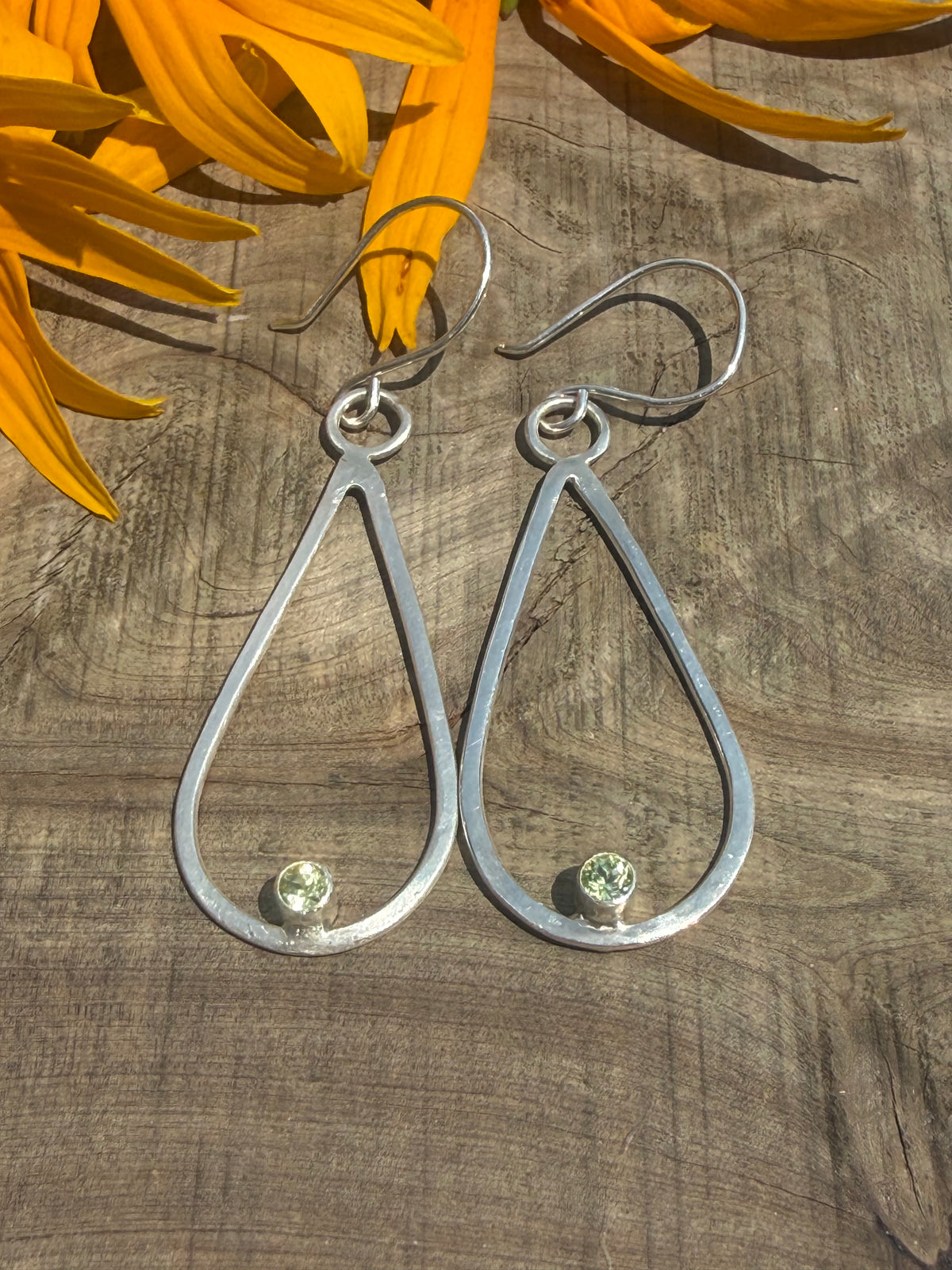 Sterling Silver Peridot Teardrop Earrings