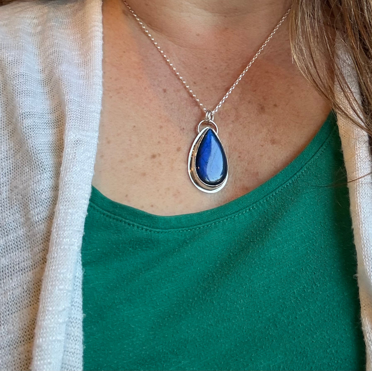 Blue Labradorite Pendant in Sterling Silver